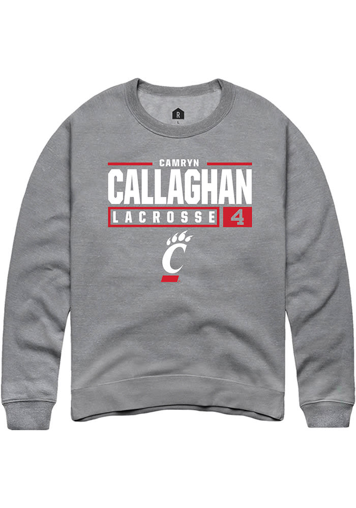 Camryn Callaghan Rally Cincinnati Bearcats Mens Graphite NIL Stacked Box Long Sleeve Crew Sweatshirt