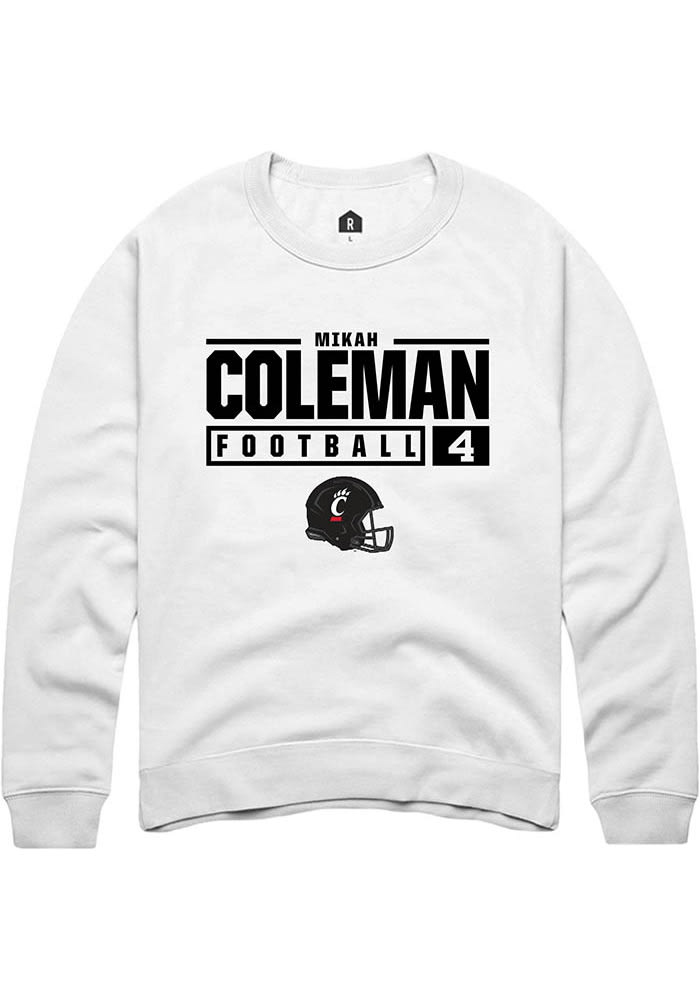 Mikah Coleman Rally Cincinnati Bearcats Mens White NIL Stacked Box Long Sleeve Crew Sweatshirt