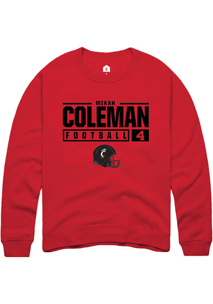 Mikah Coleman Rally Cincinnati Bearcats Mens Red NIL Stacked Box Long Sleeve Crew Sweatshirt