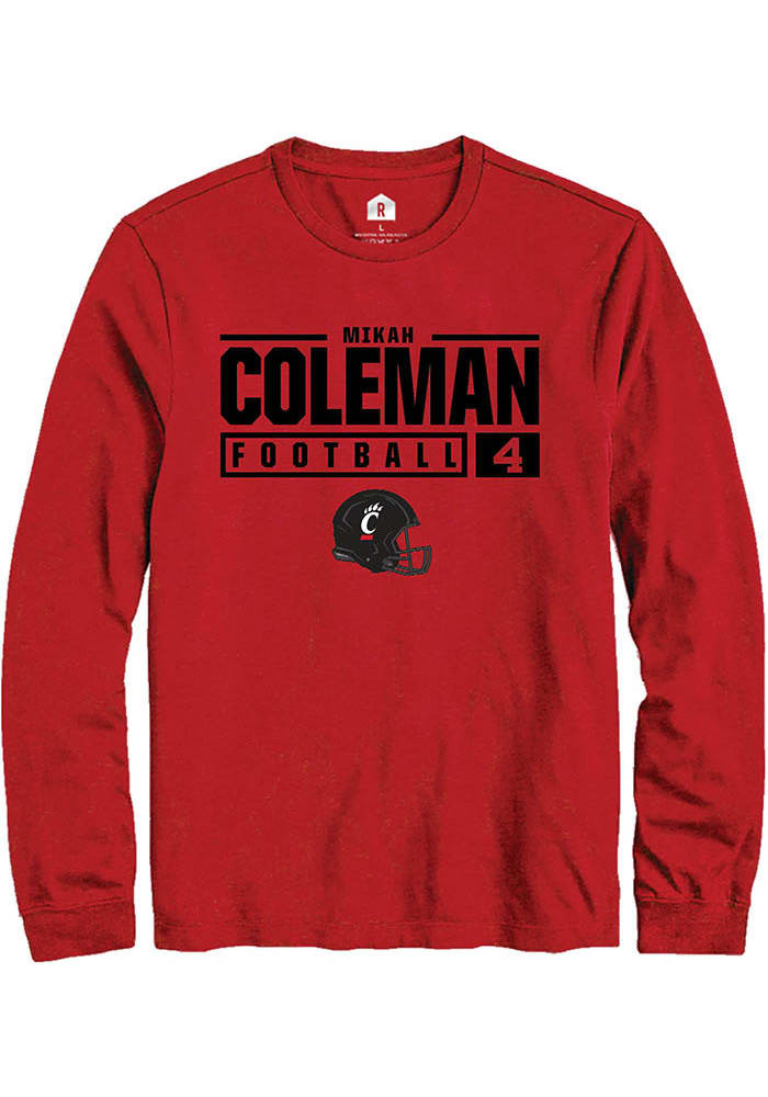 Mikah Coleman Cincinnati Bearcats Red Rally NIL Stacked Box Long Sleeve T Shirt