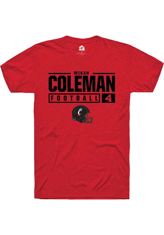 Mikah Coleman Cincinnati Bearcats Red Rally NIL Stacked Box Short Sleeve T Shirt