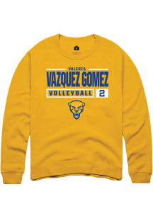 Valeria Vazquez Gomez Rally Mens Gold Pitt Panthers NIL Stacked Box Crew Sweatshirt