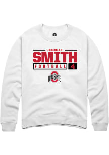 Jeremiah Smith Rally Mens White Ohio State Buckeyes NIL Stacked Box Crew Sweatshirt