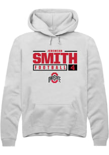 Jeremiah Smith Rally Mens White Ohio State Buckeyes NIL Stacked Box Hooded Sweatshirt