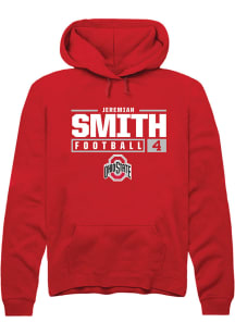 Jeremiah Smith Rally Mens Red Ohio State Buckeyes NIL Stacked Box Hooded Sweatshirt