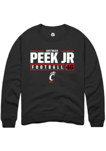 Antwan Peek Jr. Rally Mens Black Cincinnati Bearcats NIL Stacked Box Crew Sweatshirt