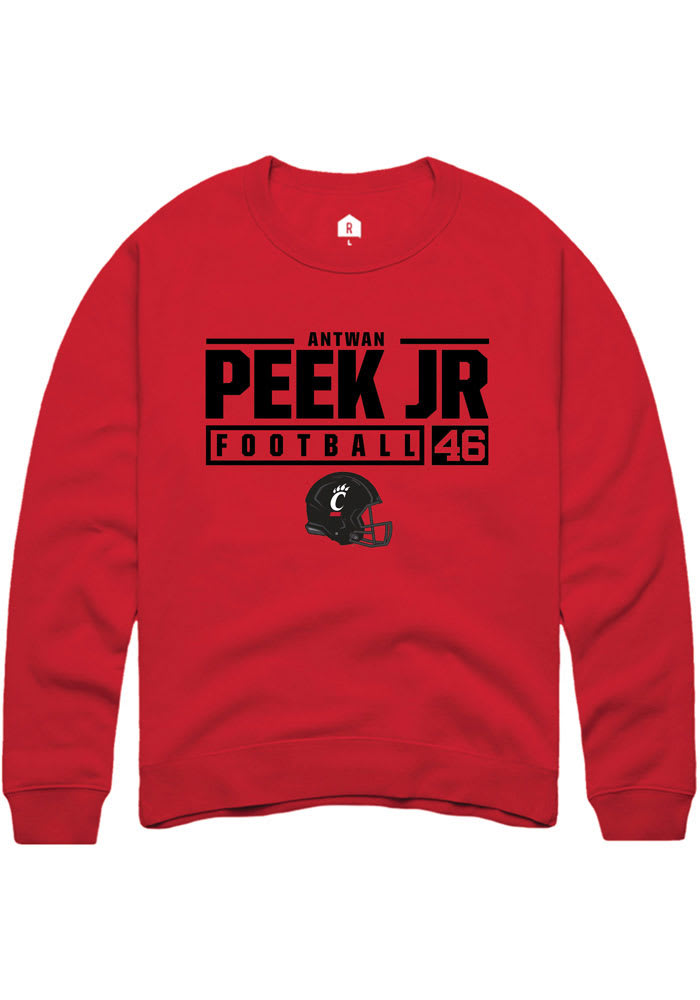 Antwan Peek Jr. Rally Cincinnati Bearcats Mens Red NIL Stacked Box Long Sleeve Crew Sweatshirt