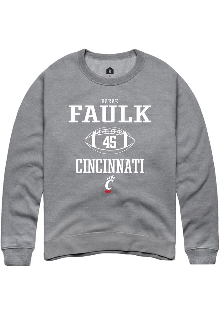 Barak Faulk Rally Cincinnati Bearcats Mens Grey NIL Sport Icon Long Sleeve Crew Sweatshirt