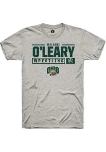 Malachi O'Leary  Ohio Bobcats Ash Rally NIL Stacked Box Short Sleeve T Shirt