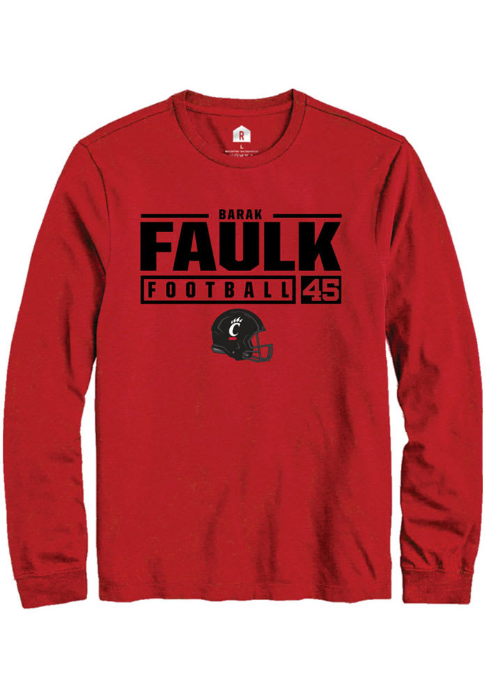 Barak Faulk Cincinnati Bearcats Red Rally NIL Stacked Box Long Sleeve T Shirt