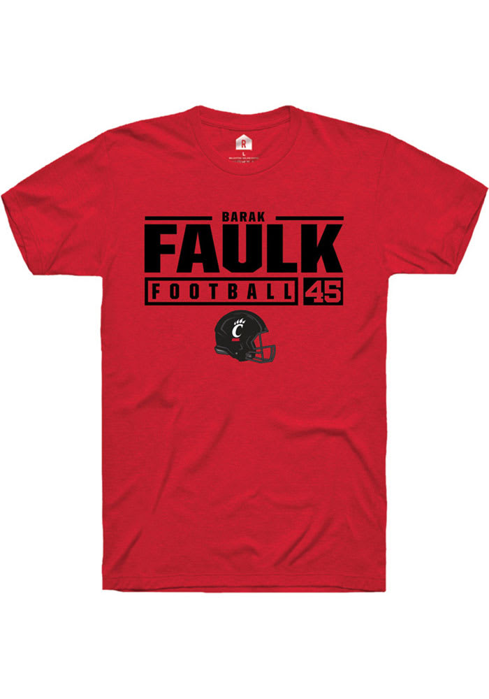 Barak Faulk Cincinnati Bearcats Red Rally NIL Stacked Box Short Sleeve T Shirt