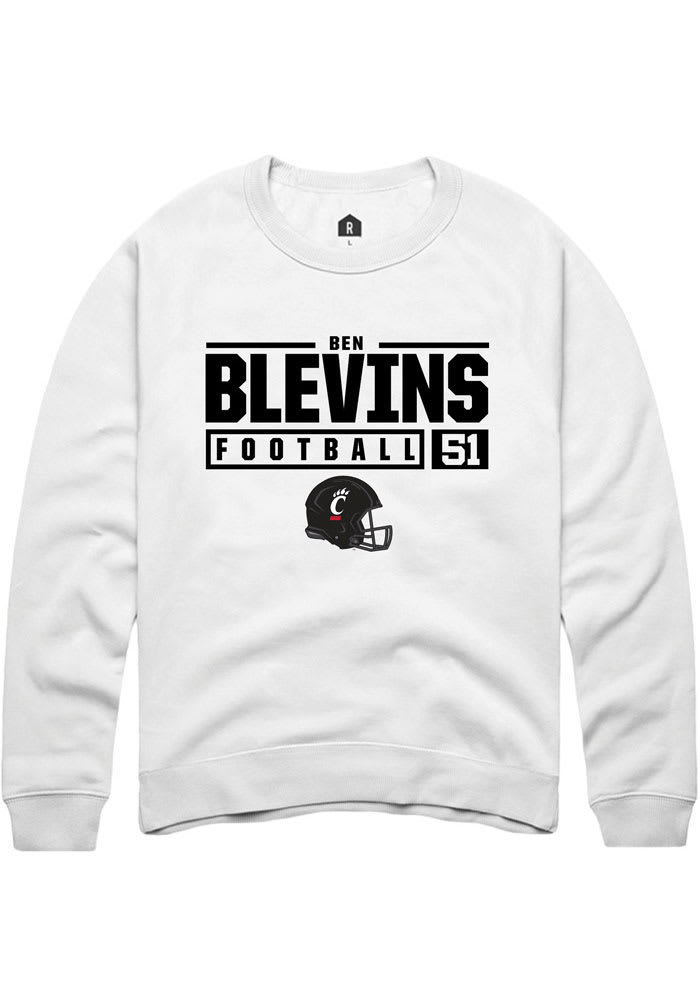 Ben Blevins Rally Cincinnati Bearcats Mens NIL Stacked Box Long Sleeve Crew Sweatshirt