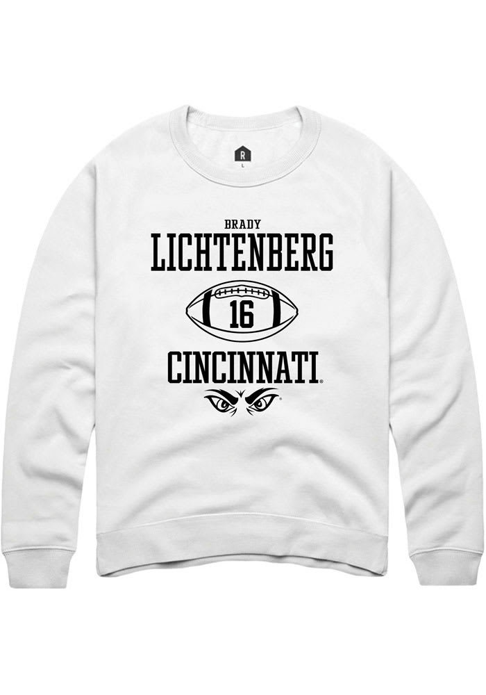 Brady Lichtenberg Rally Cincinnati Bearcats Mens White NIL Sport Icon Long Sleeve Crew Sweatshirt