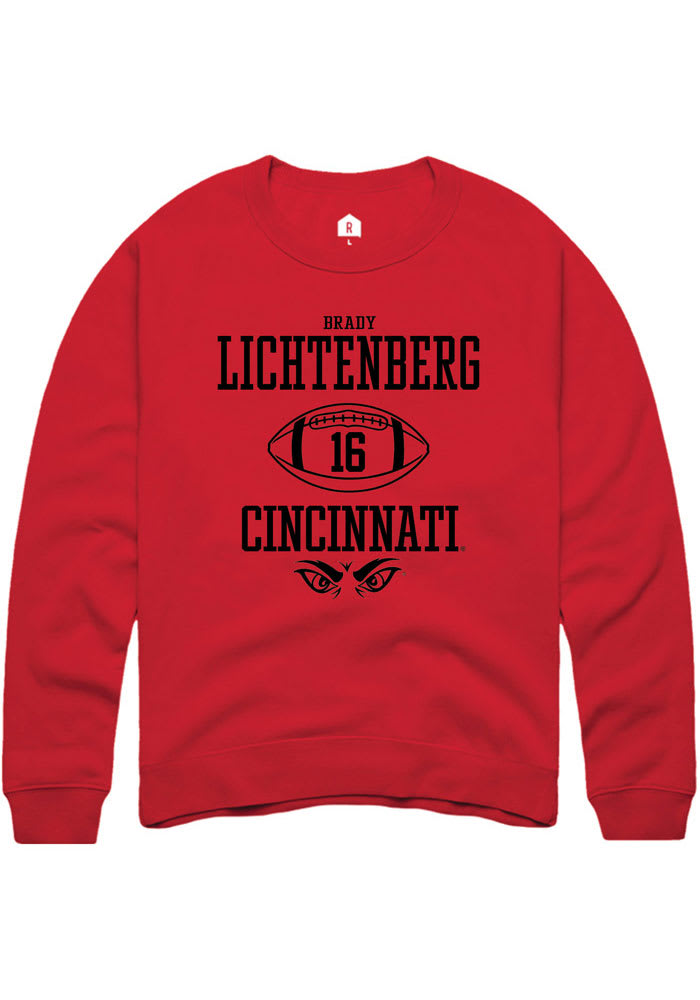 Brady Lichtenberg Rally Cincinnati Bearcats Mens Red NIL Sport Icon Long Sleeve Crew Sweatshirt