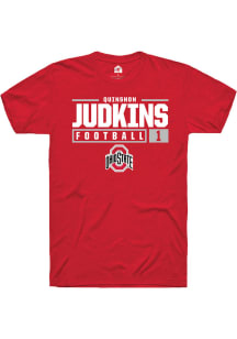 Quinshon Judkins  Ohio State Buckeyes Red Rally NIL Stacked Box Short Sleeve T Shirt