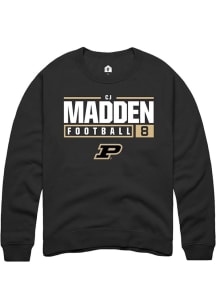 Cj Madden Rally Mens Black Purdue Boilermakers NIL Stacked Box Crew Sweatshirt