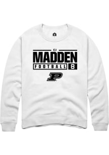 Cj Madden Rally Mens White Purdue Boilermakers NIL Stacked Box Crew Sweatshirt