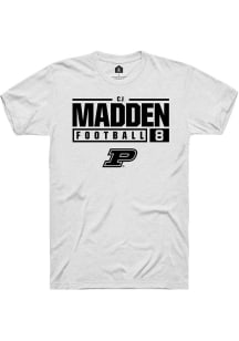Cj Madden White Purdue Boilermakers NIL Stacked Box Short Sleeve T Shirt