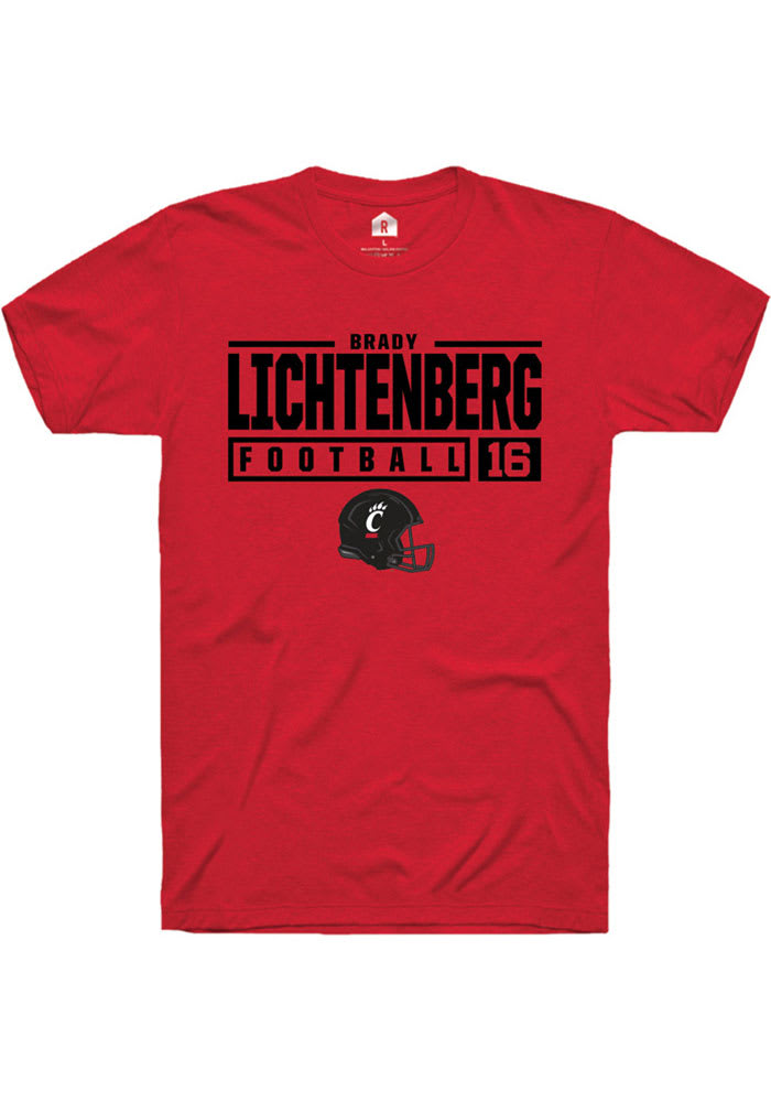 Brady Lichtenberg Cincinnati Bearcats Red Rally NIL Stacked Box Short Sleeve T Shirt