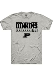 Jamarius Dinkins Ash Purdue Boilermakers NIL Stacked Box Short Sleeve T Shirt