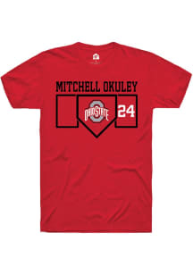 Mitchell Okuley Red Ohio State Buckeyes NIL Playing Field Short Sleeve T Shirt