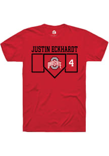 Justin Eckhardt  Ohio State Buckeyes Red Rally NIL Playing Field Short Sleeve T Shirt