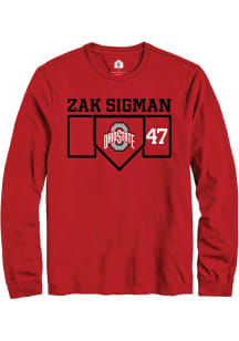 Zak Sigman  Ohio State Buckeyes Red Rally NIL Playing Field Long Sleeve T Shirt