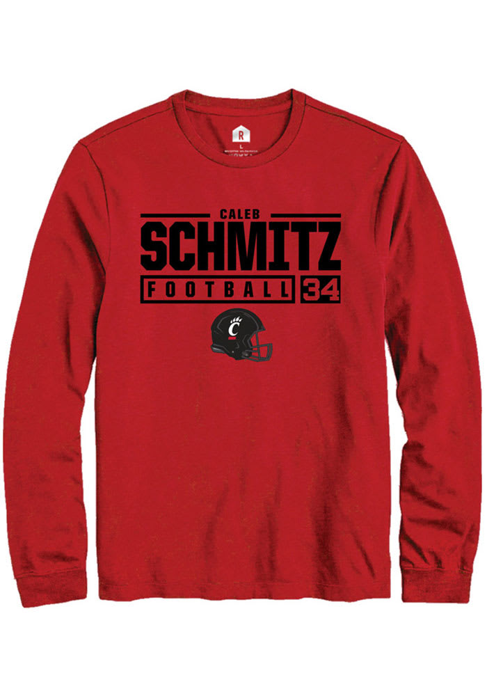 Caleb Schmitz Cincinnati Bearcats Red Rally NIL Stacked Box Long Sleeve T Shirt