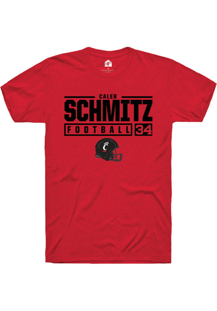 Caleb Schmitz Cincinnati Bearcats Red Rally NIL Stacked Box Short Sleeve T Shirt