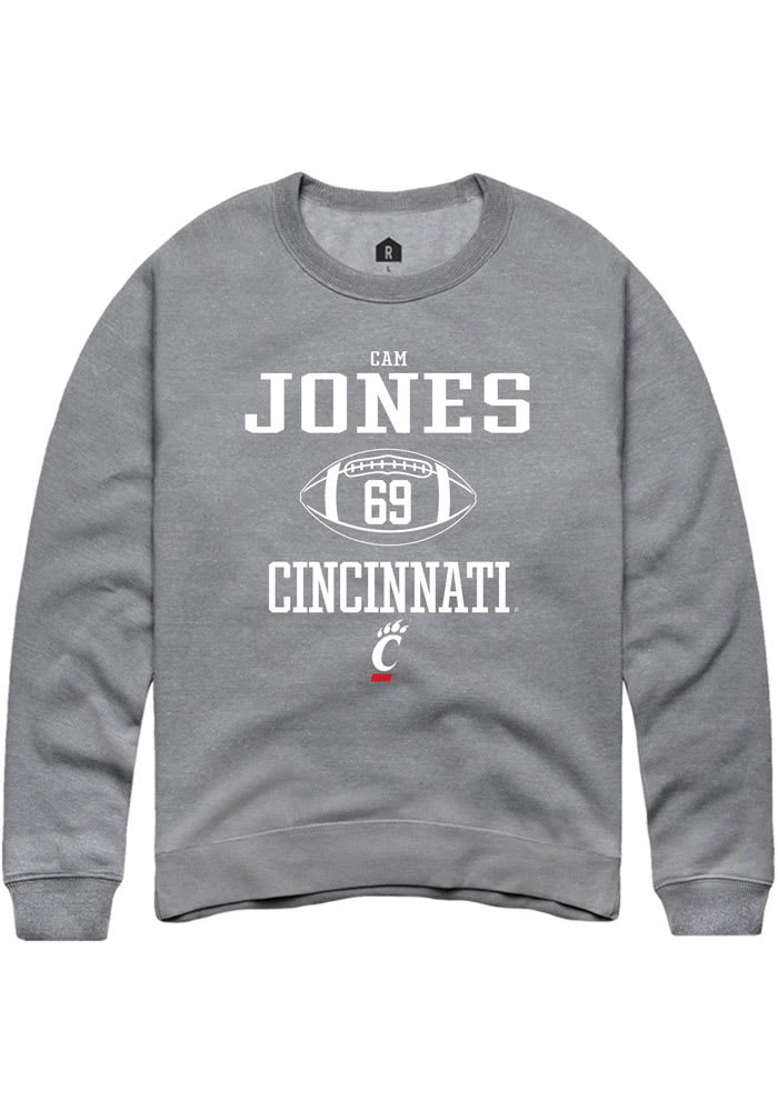 Cam Jones Rally Cincinnati Bearcats Mens Grey NIL Sport Icon Long Sleeve Crew Sweatshirt