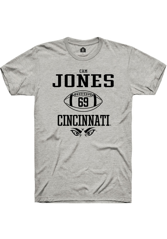 Cam Jones Cincinnati Bearcats Grey Rally NIL Sport Icon Short Sleeve T Shirt