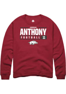 Jordan Anthony  Rally Arkansas Razorbacks Mens Red NIL Stacked Box Long Sleeve Crew Sweatshirt