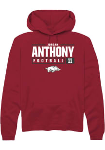 Jordan Anthony  Rally Arkansas Razorbacks Mens Red NIL Stacked Box Long Sleeve Hoodie