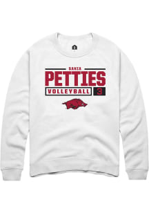 Sania Petties  Rally Arkansas Razorbacks Mens White NIL Stacked Box Long Sleeve Crew Sweatshirt