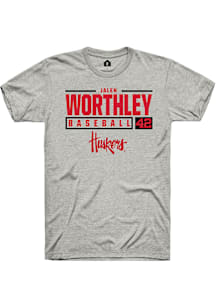 Jalen Worthley  Nebraska Cornhuskers Ash Rally NIL Stacked Box Short Sleeve T Shirt