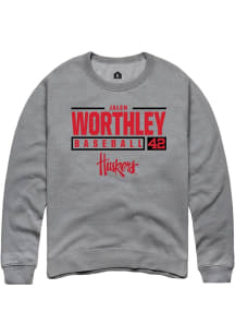 Jalen Worthley Rally Mens Graphite Nebraska Cornhuskers NIL Stacked Box Crew Sweatshirt