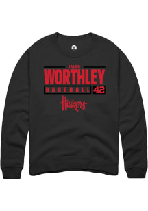 Jalen Worthley Rally Mens Black Nebraska Cornhuskers NIL Stacked Box Crew Sweatshirt