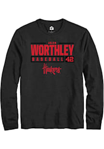 Jalen Worthley  Nebraska Cornhuskers Black Rally NIL Stacked Box Long Sleeve T Shirt