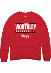 Jalen Worthley Rally Mens Red Nebraska Cornhuskers NIL Stacked Box Crew Sweatshirt