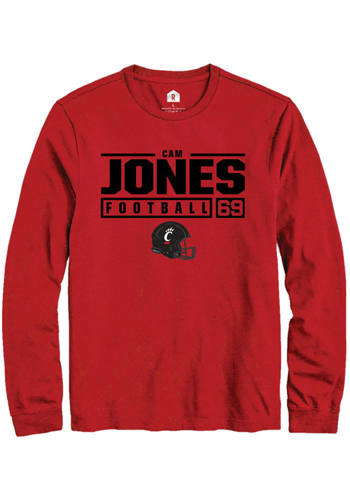 Cam Jones Cincinnati Bearcats Red Rally NIL Stacked Box Long Sleeve T Shirt