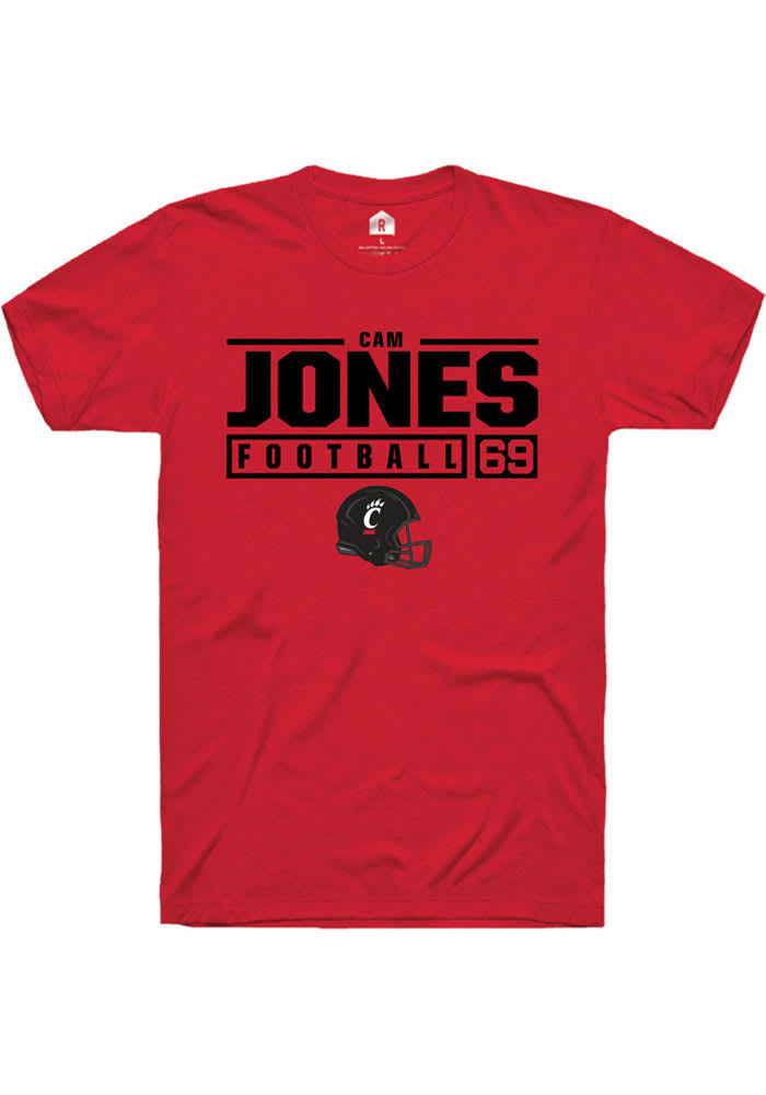 Cam Jones Cincinnati Bearcats Red Rally NIL Stacked Box Short Sleeve T Shirt