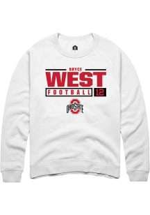 Bryce West  Rally Ohio State Buckeyes Mens White NIL Stacked Box Long Sleeve Crew Sweatshirt