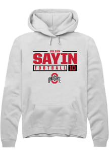 Julian Sayin Rally Mens White Ohio State Buckeyes NIL Stacked Box Hooded Sweatshirt