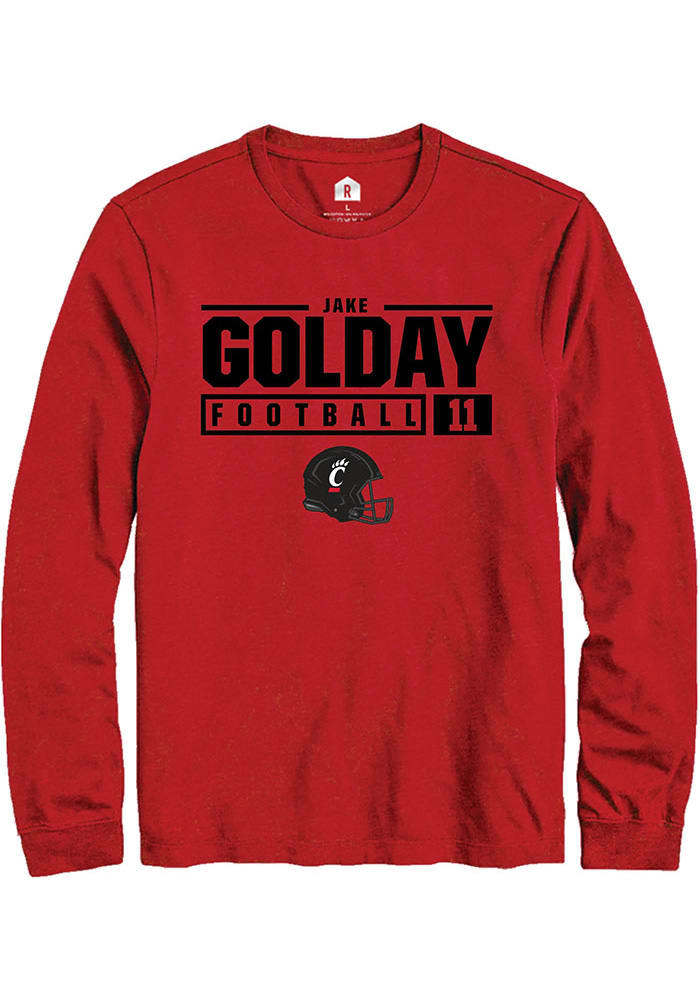 Jake Golday Cincinnati Bearcats Red Rally NIL Stacked Box Long Sleeve T Shirt