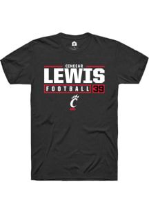 Cincear Lewis  Cincinnati Bearcats Black Rally NIL Stacked Box Short Sleeve T Shirt