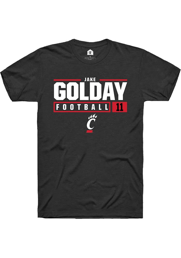 Jake Golday Cincinnati Bearcats Black Rally NIL Stacked Box Short Sleeve T Shirt