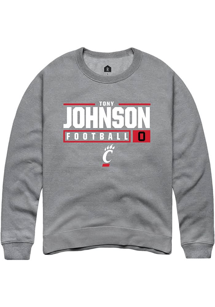 Tony Johnson Rally Cincinnati Bearcats Mens Graphite NIL Stacked Box Long Sleeve Crew Sweatshirt