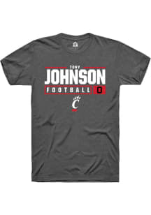 Tony Johnson Dark Grey Cincinnati Bearcats NIL Stacked Box Short Sleeve T Shirt