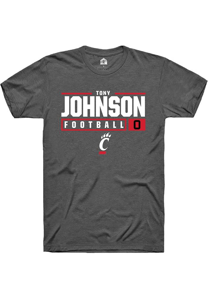 Tony Johnson Cincinnati Bearcats Dark Grey Rally NIL Stacked Box Short Sleeve T Shirt