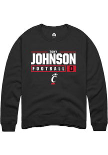 Tony Johnson Rally Mens Black Cincinnati Bearcats NIL Stacked Box Crew Sweatshirt